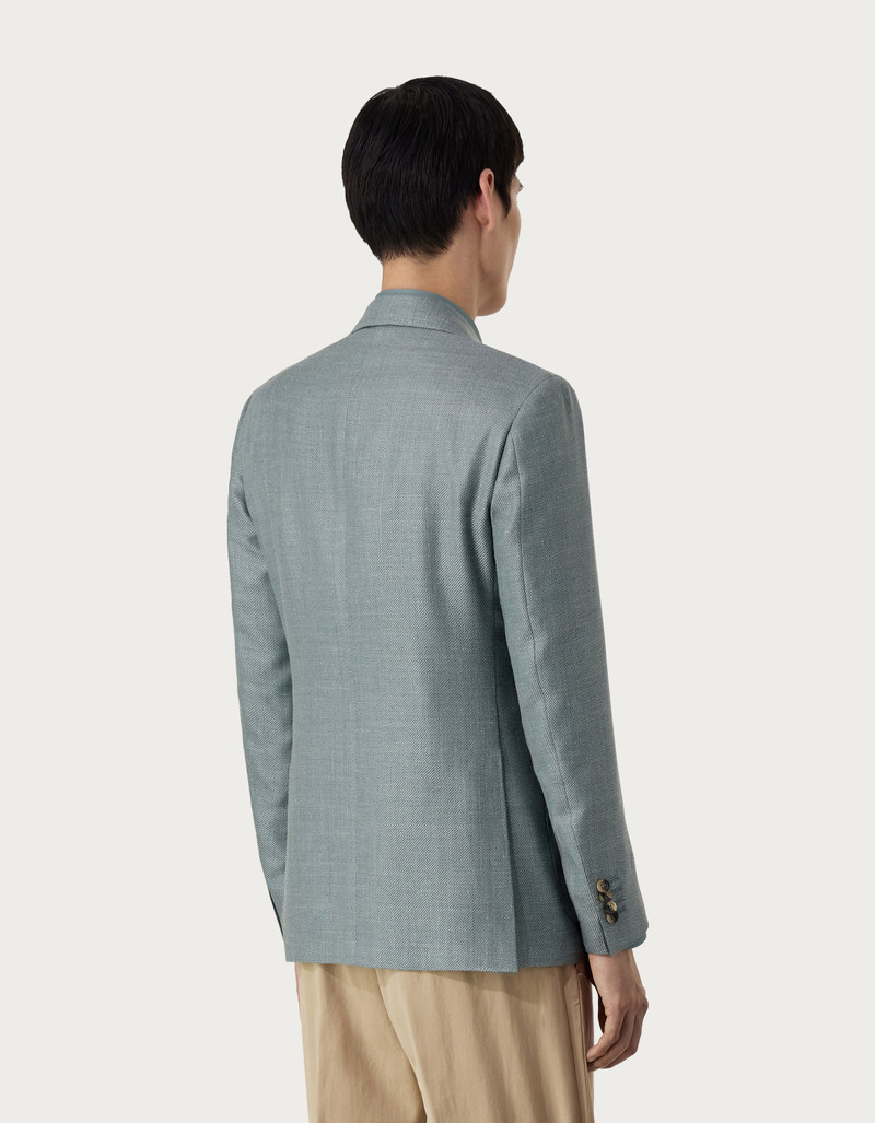 KEI BLAZER IN GREEN LINEN, SILK AND WOOL 3