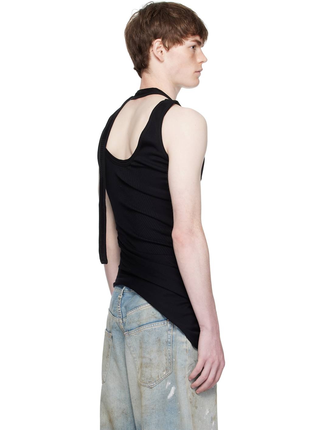 Black Twisted Double Layered Tank Top - 3
