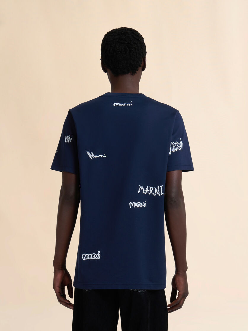 DEEP BLUE COTTON T-SHIRT WITH MULTIGRAM MARNI PRINT - 3