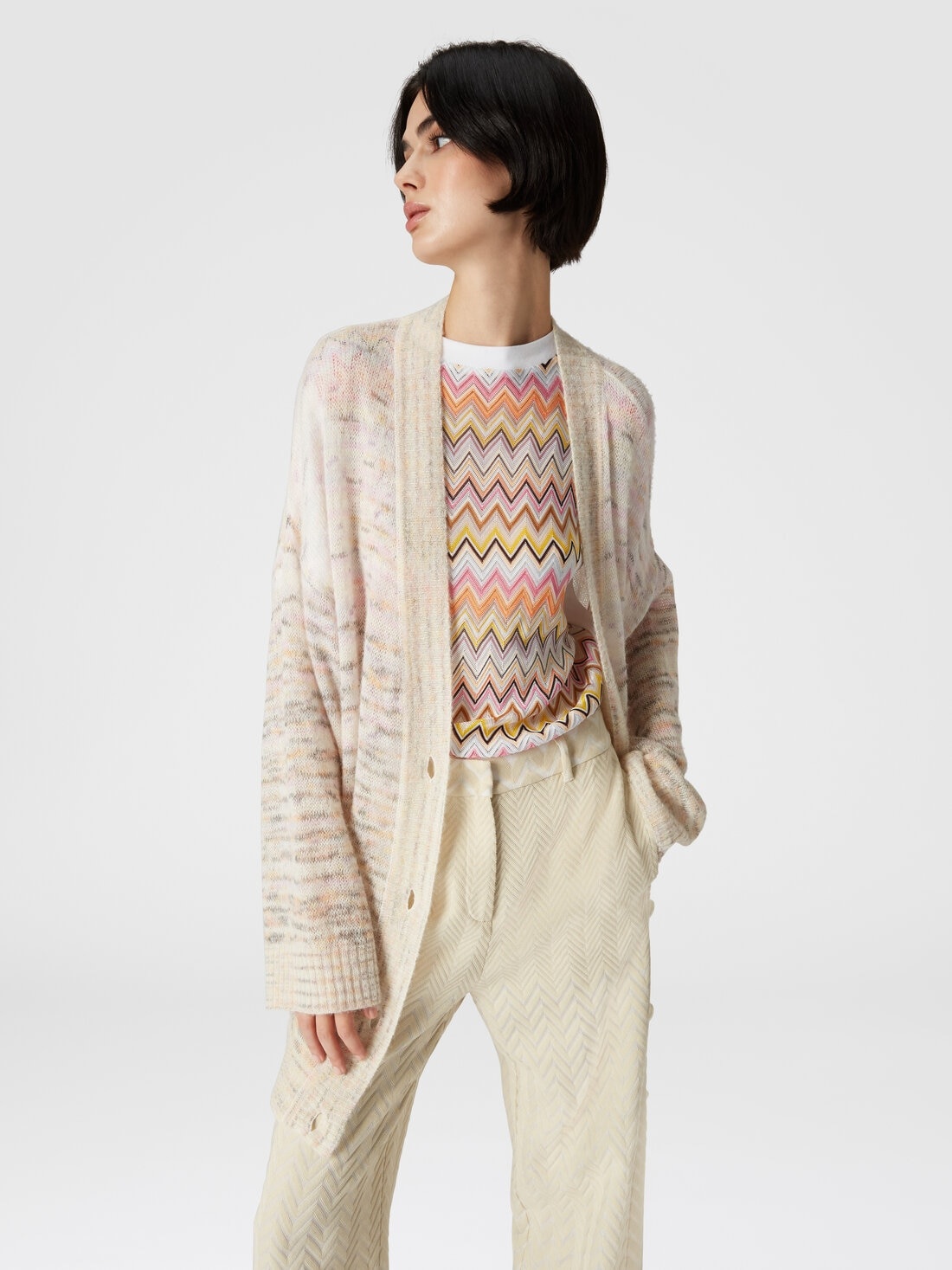 Classic zigzag cotton and viscose trousers - 4