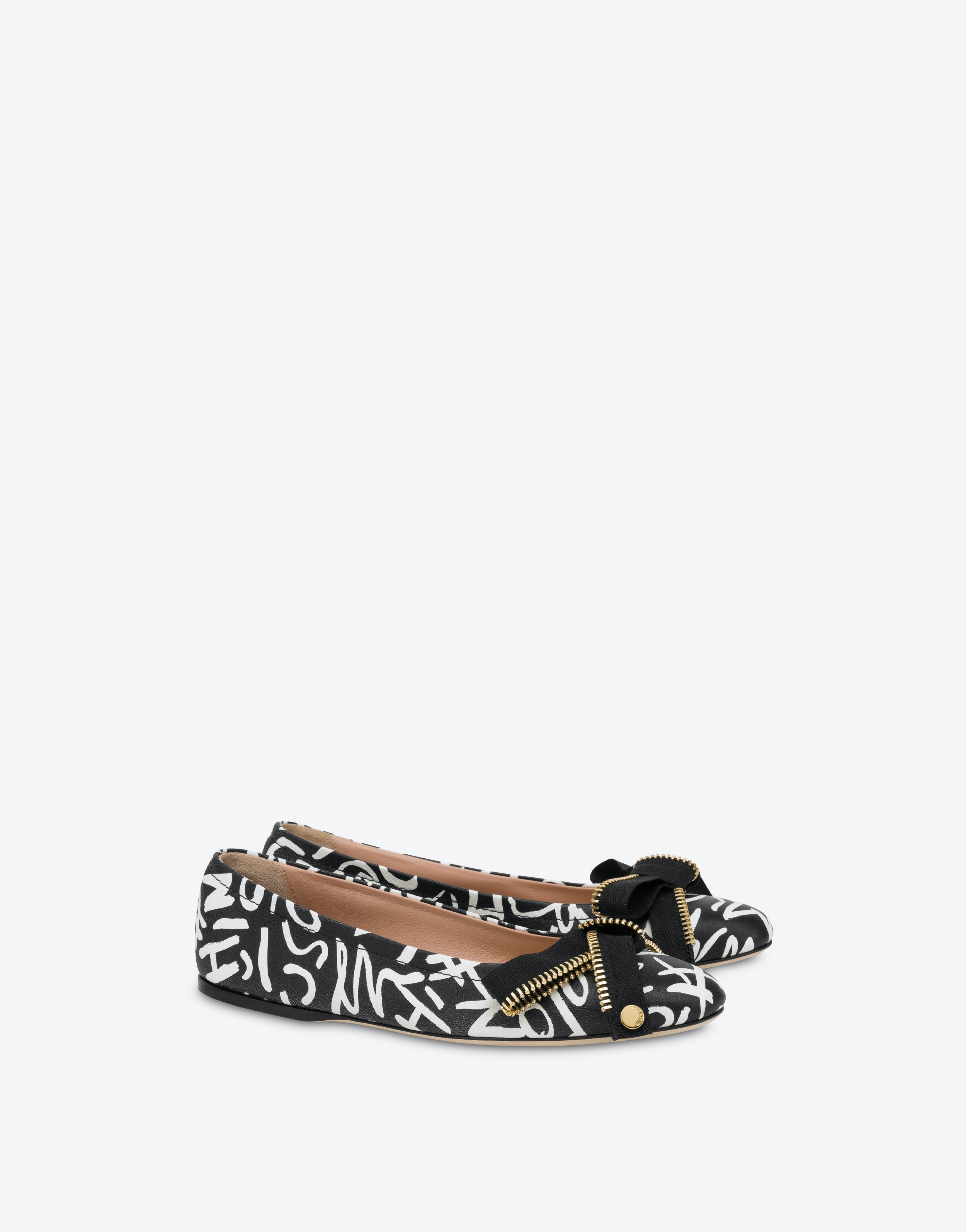 BOW ZIP PRINTED NAPPA LEATHER BALLET FLATS - 1