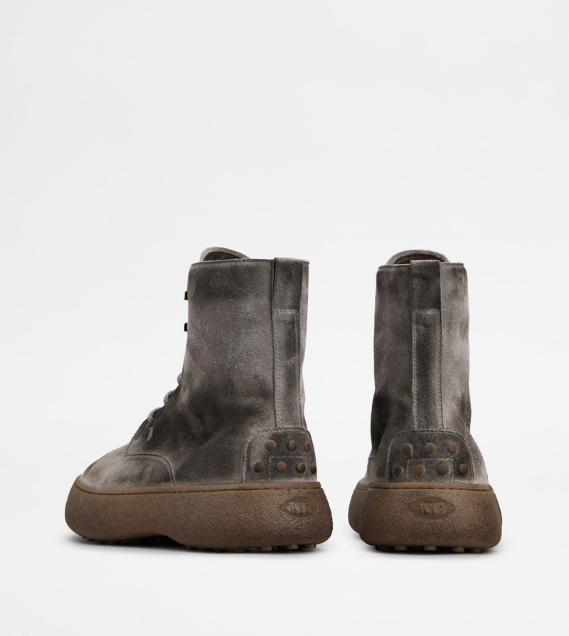 TOD'S W. G. LACE-UP ANKLE BOOTS IN SUEDE - GREY 3