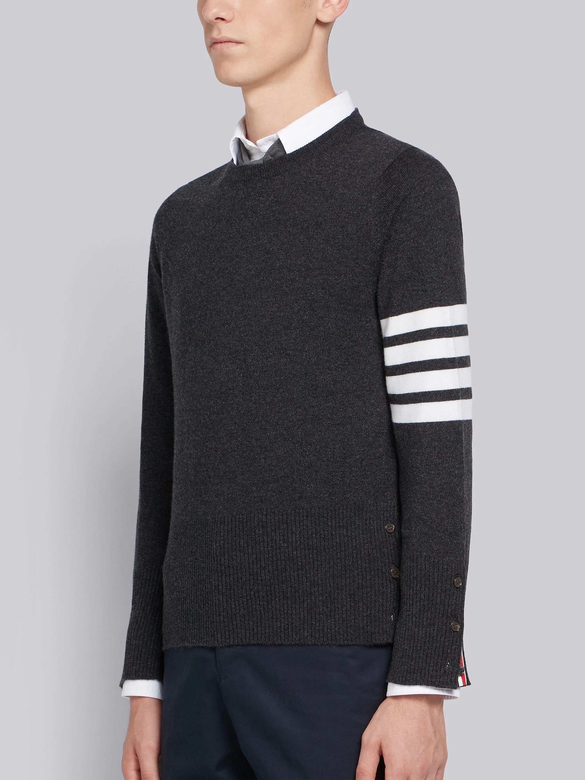 Dark Grey Cashmere 4-bar Crew Neck Pullover - 2