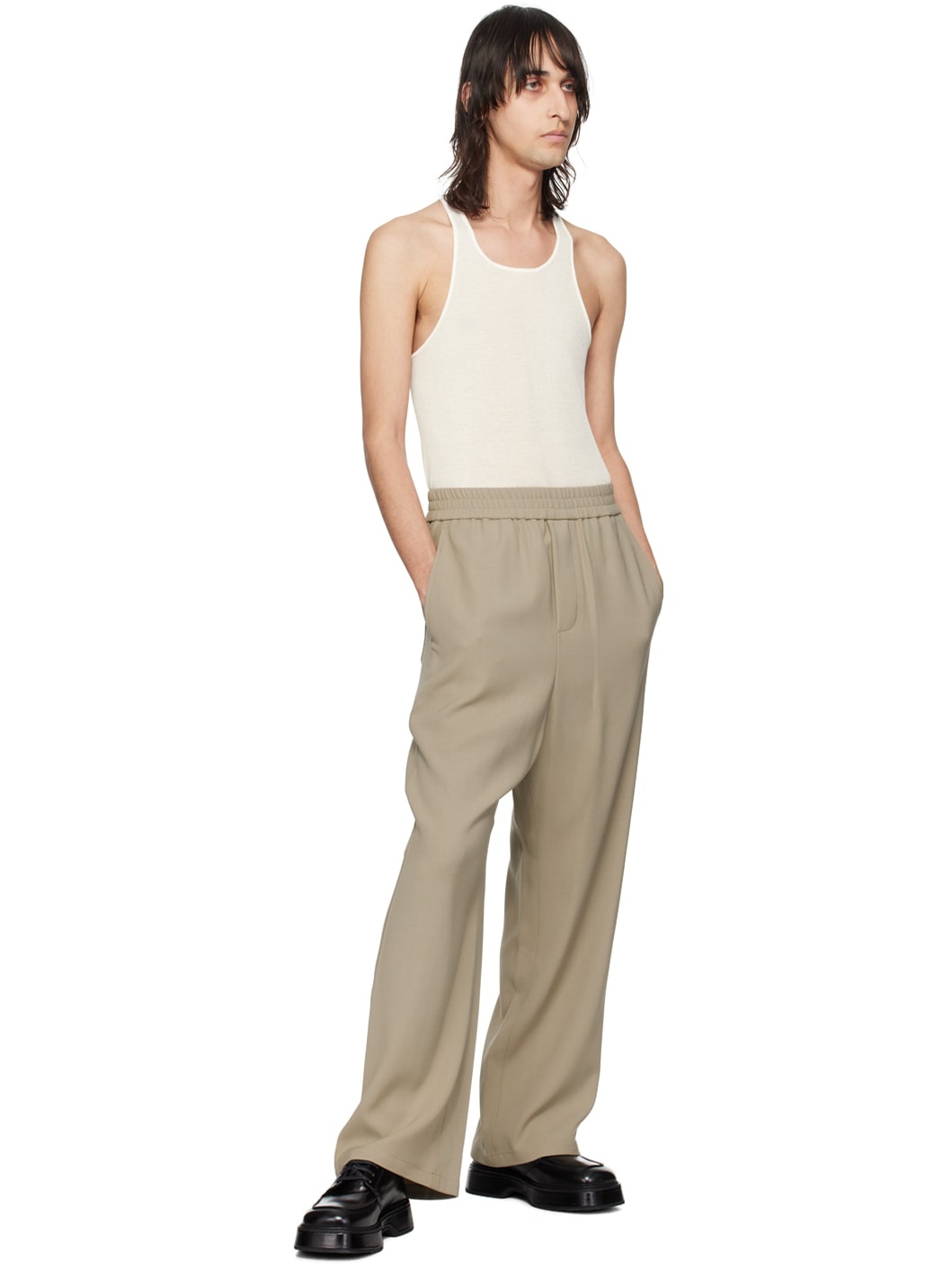 Taupe Elasticized Waist Trousers - 4