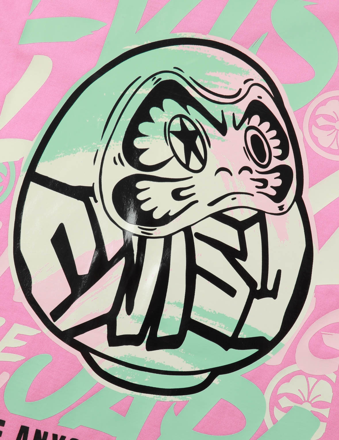 GRAFFITI DARUMA AND SEAGULL PRINT T-SHIRT - 7