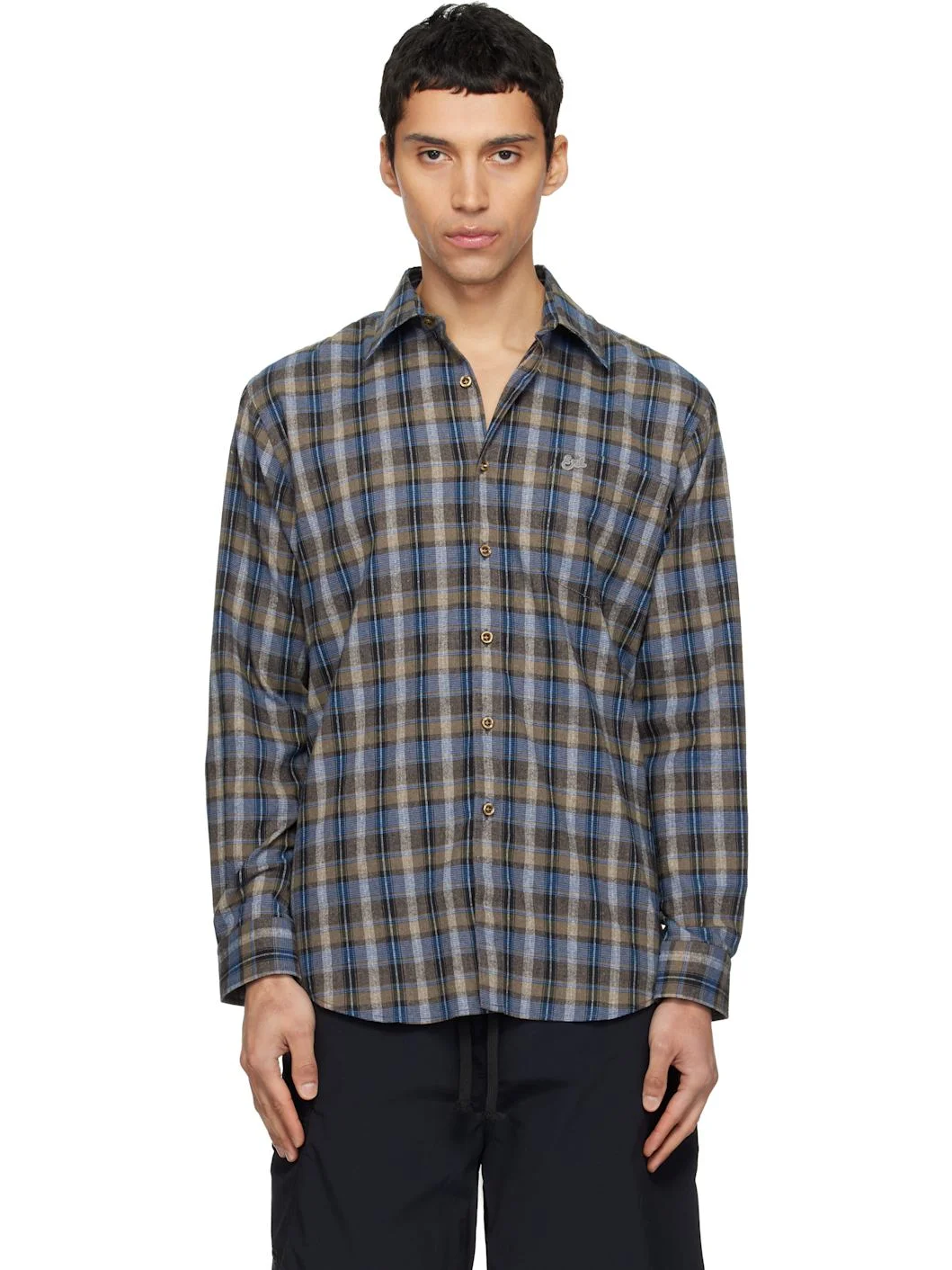 Gray & Blue Check Shirt - 1
