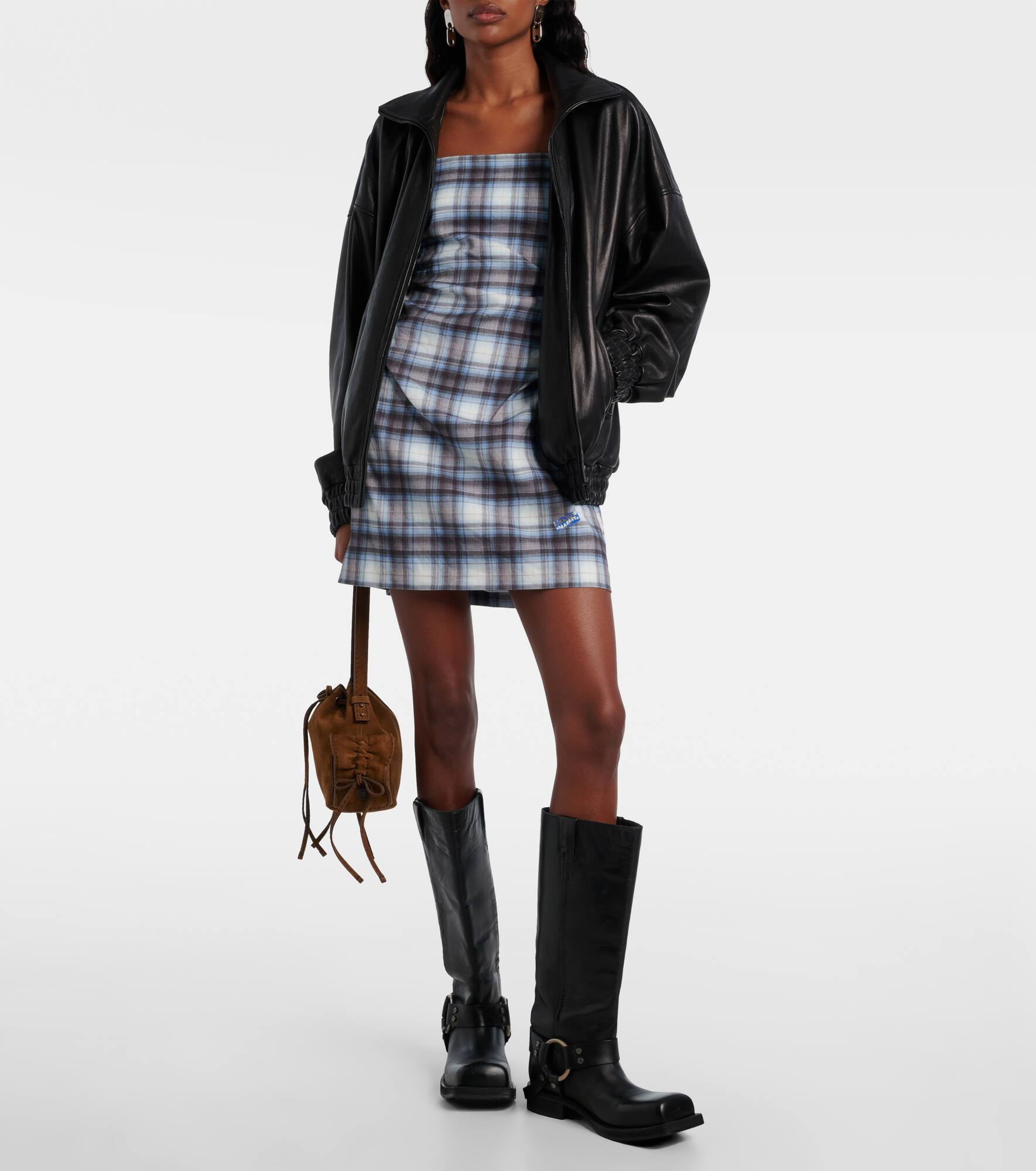 Plaid linen-blend minidress - 2