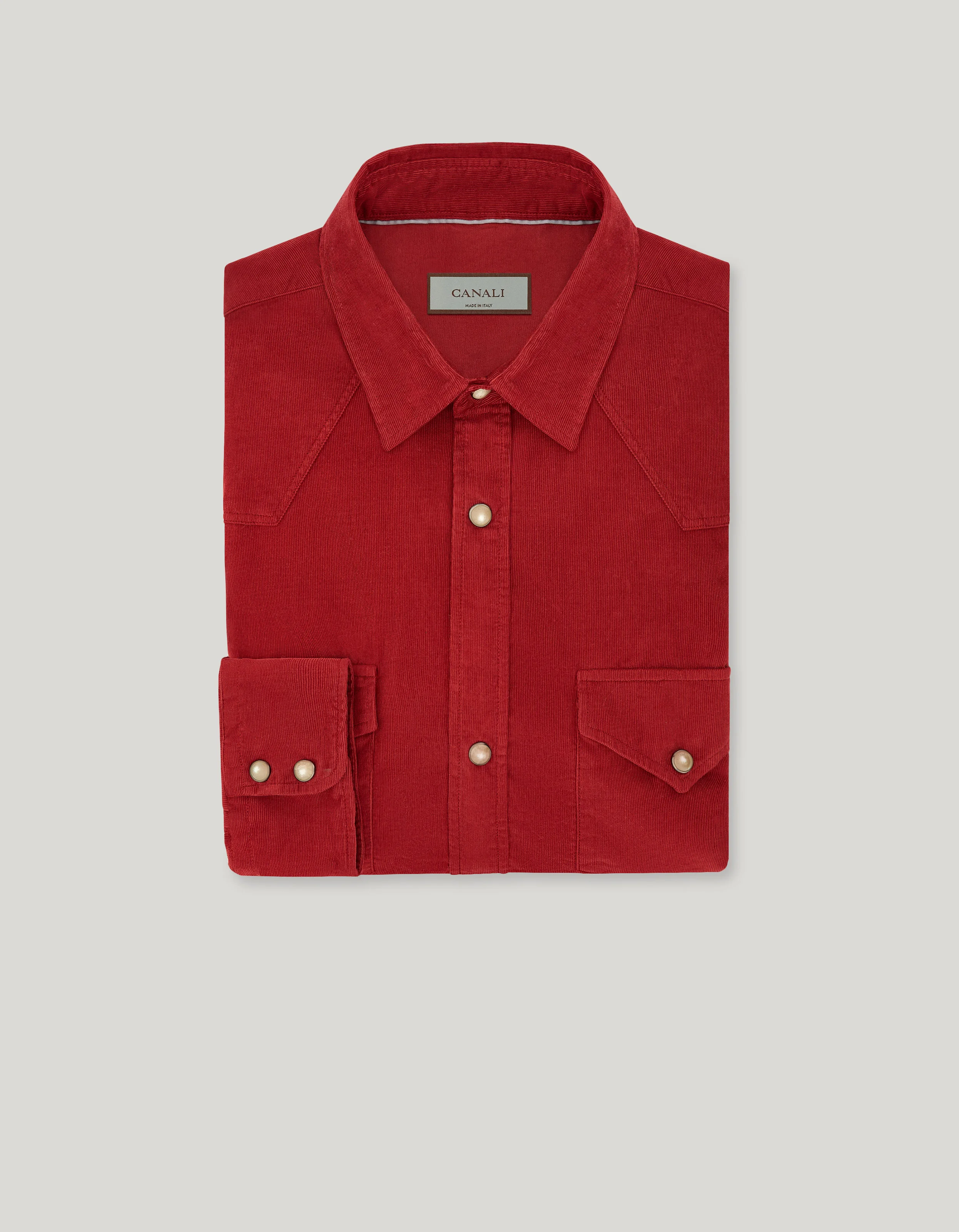 RED CASUAL COTTON CORDUROY REGULAR-FIT SHIRT - 1