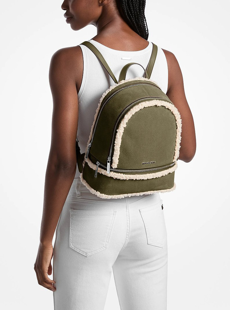 Rhea Medium Suede and Faux Shearling Backpack 3