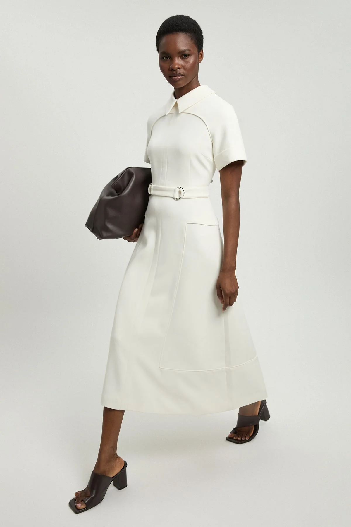 Compact Stretch Tab Detail Full Skirted Midi Dress - 1