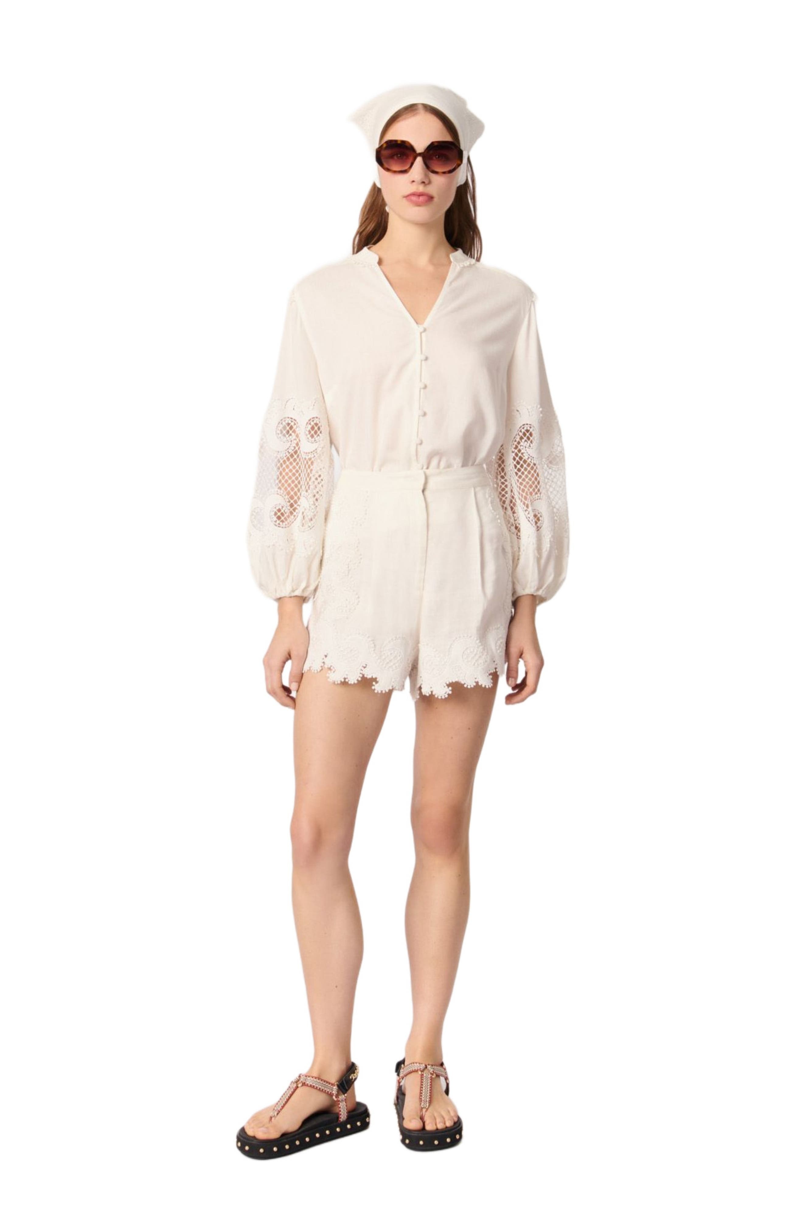 maje Embroidered shorts in Ecru at Nordstrom - 3