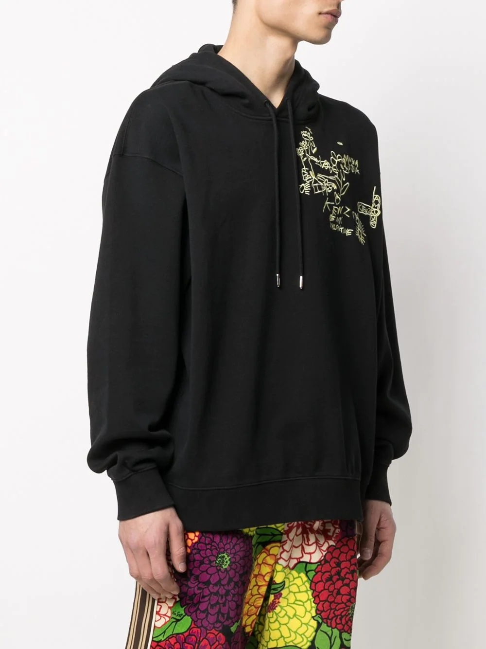 drawing-print drawstring hoodie - 3