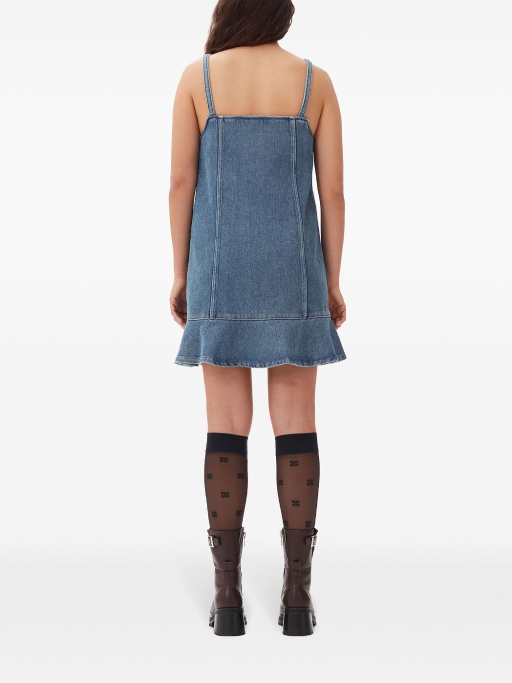 flared-hem denim mini dress - 4