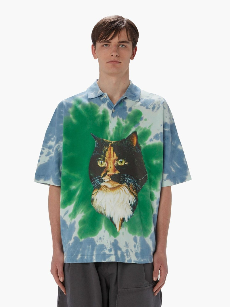 JW Anderson TIE DYE POLO SHIRT WITH CAT PRINT outlook
