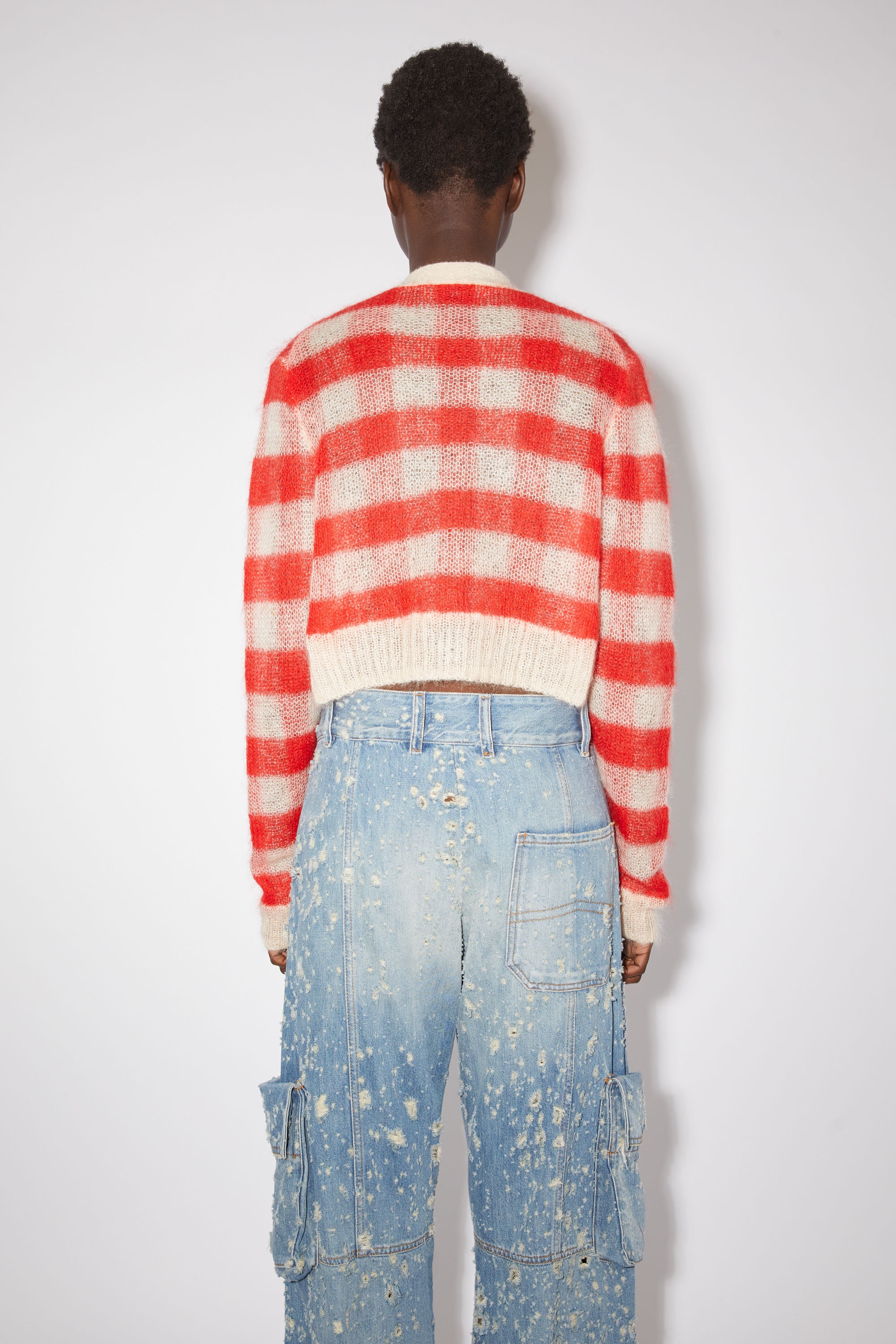 Vichy check cardigan - Light beige/red - 3