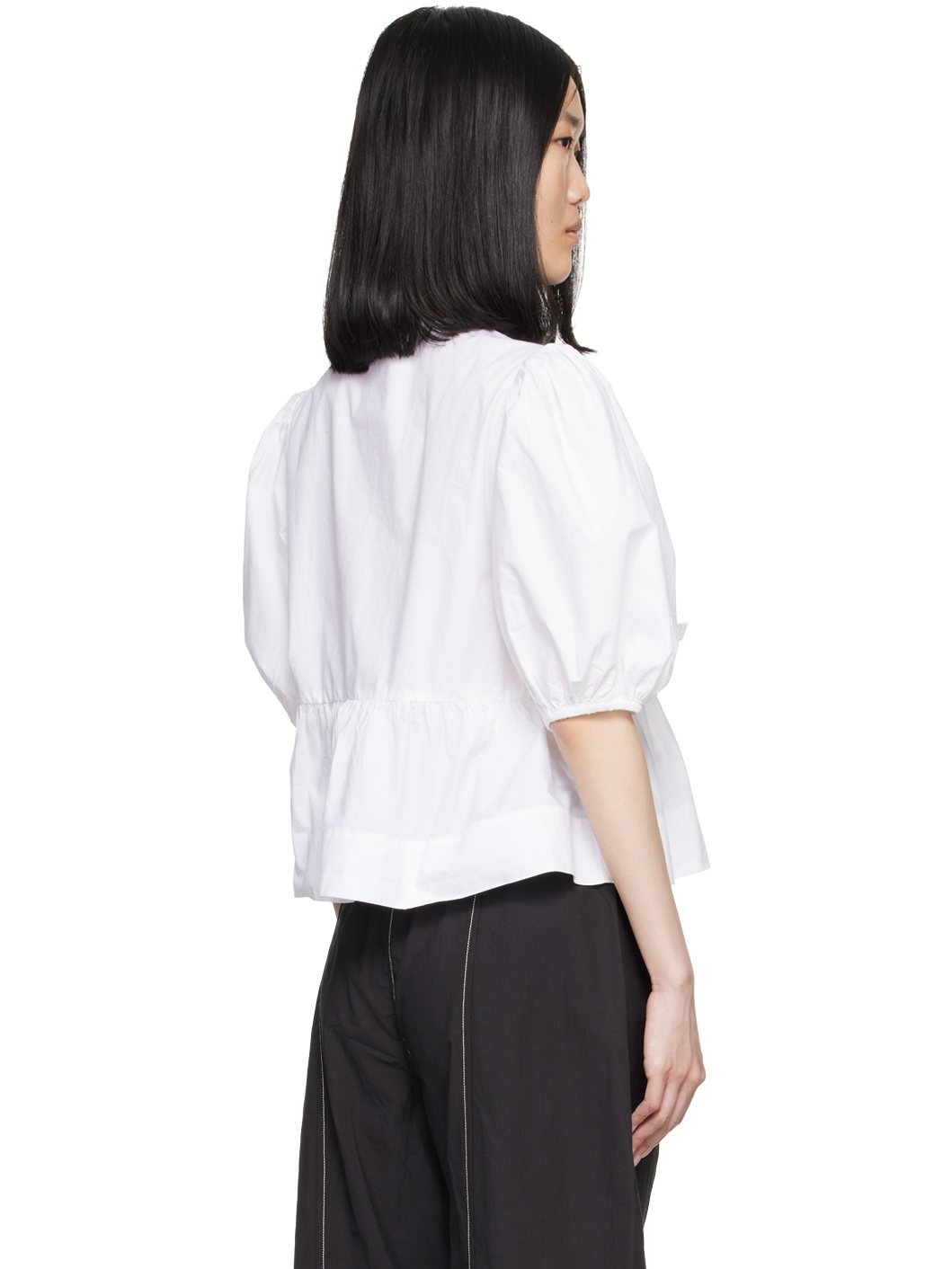 White Peplum Tie Blouse - 3