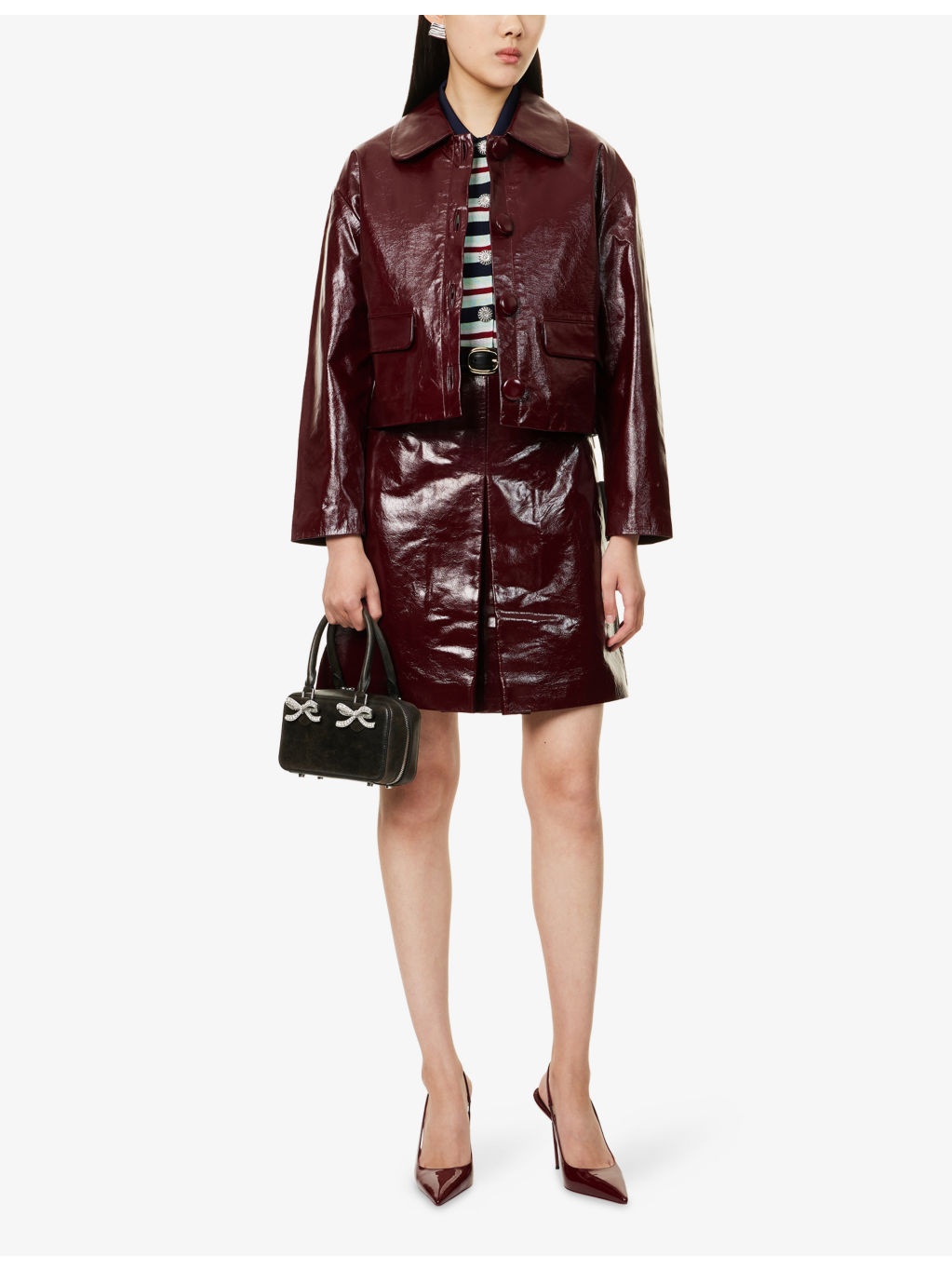 Belted Straight-Leg Faux-Leather Mini Skirt - 2