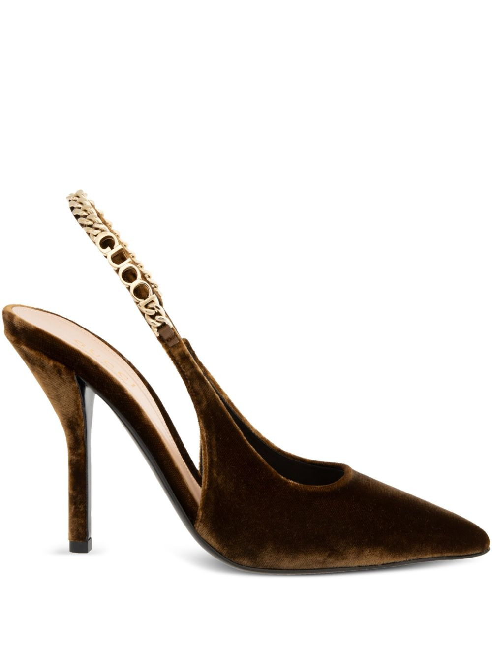 105mm Signoria chain-embellished velvet pumps - 1