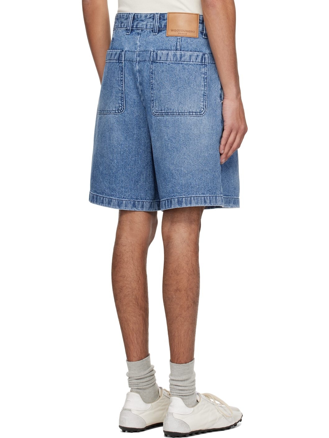 Blue One-Tuck Washed Corduroy Denim Shorts - 3