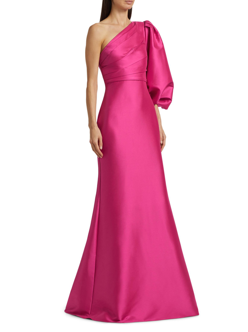 Women's Mikado Twill One-Shoulder Gown - Hot Fuchsia 4
