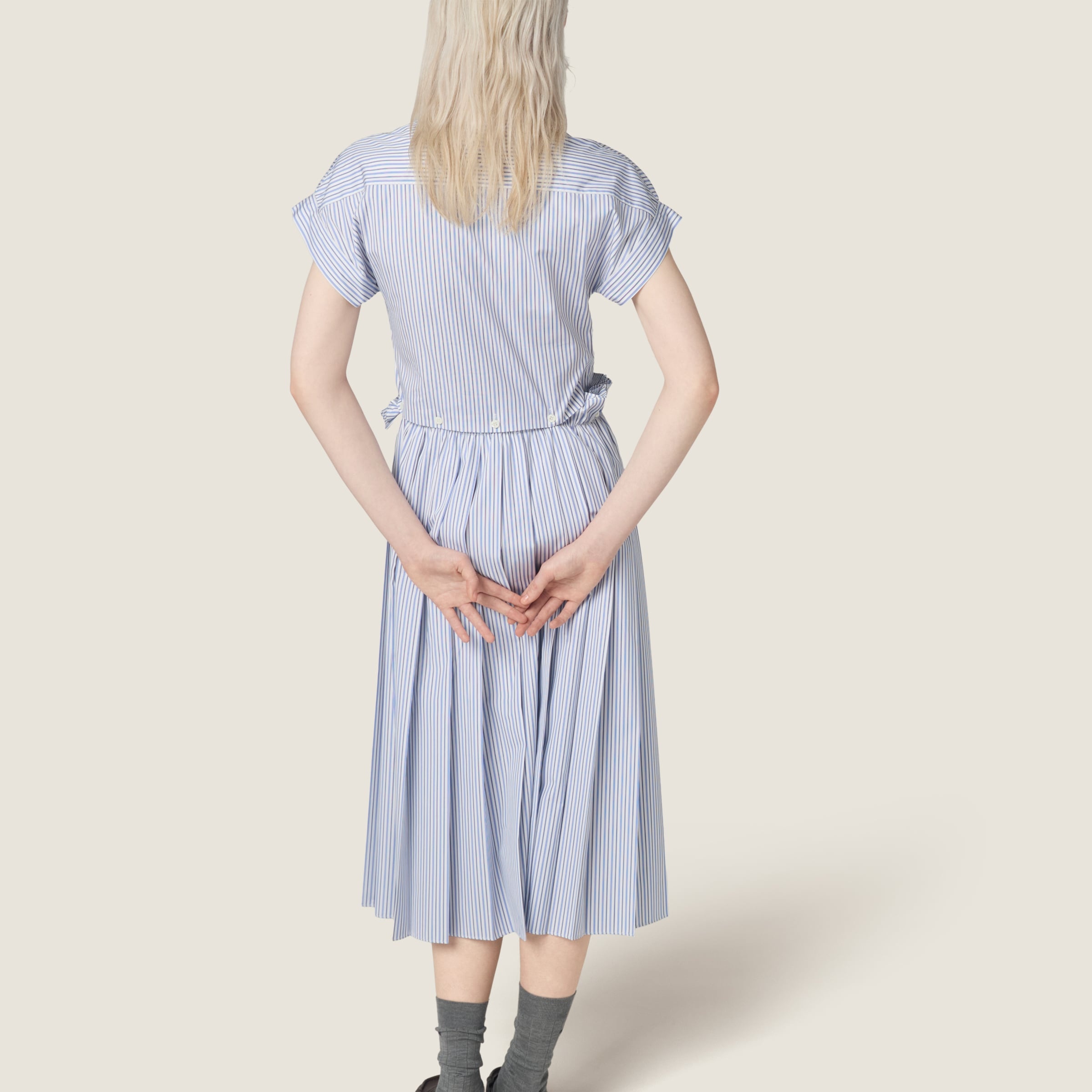 Pleated striped poplin midi-dress - 3