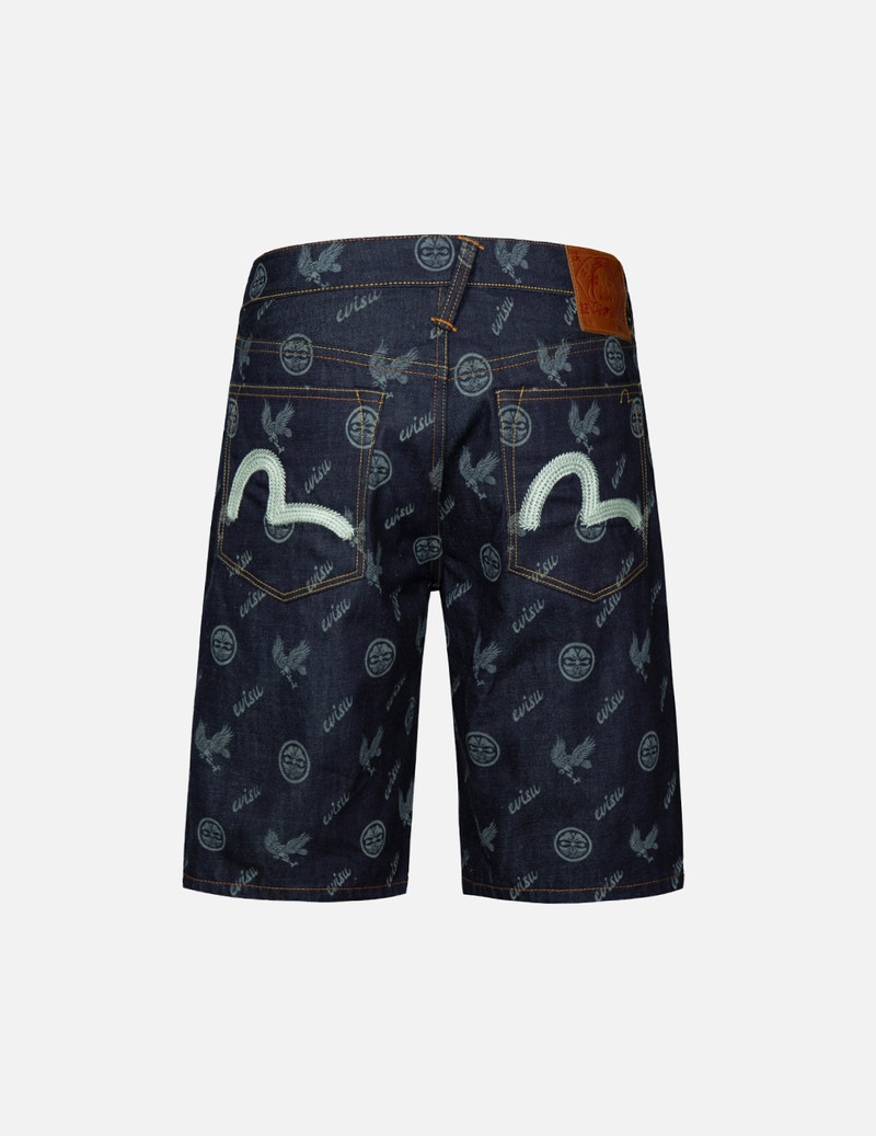 EVISU ALLOVER KAMON AND EAGLE PRINT DENIM SHORTS outlook
