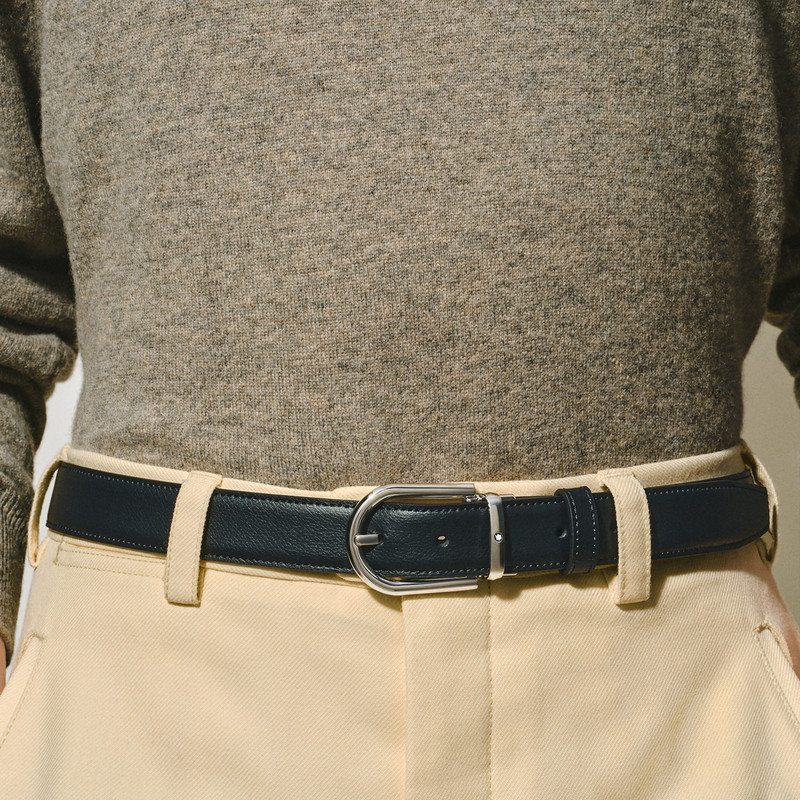 Montblanc Horseshoe buckle black/blue 30 mm reversible leather belt outlook