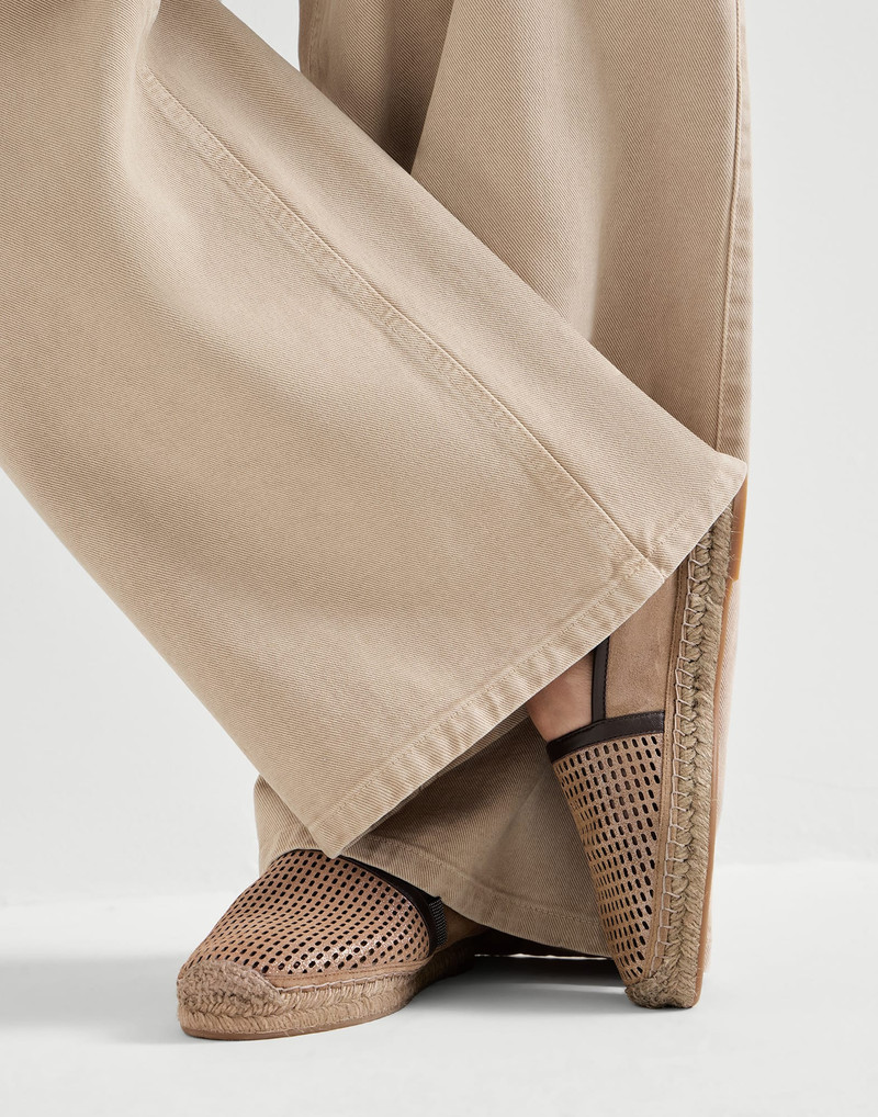 Sparkling leather net and suede espadrilles with shiny tab 5