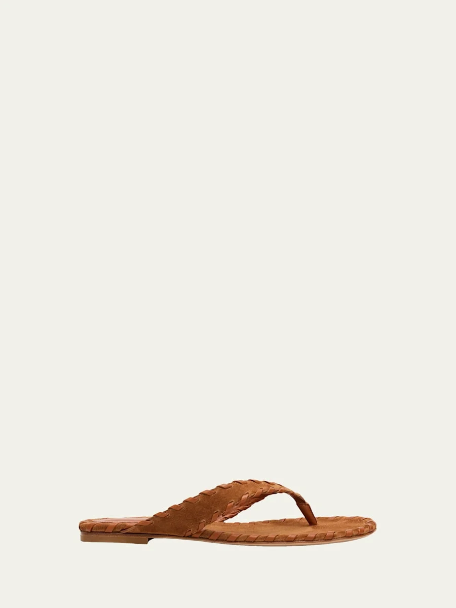 Whipstitch Suede Thong Sandals - 1