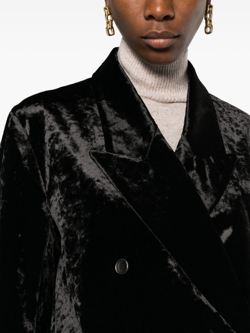 velvet-effect double-breasted coat - 5