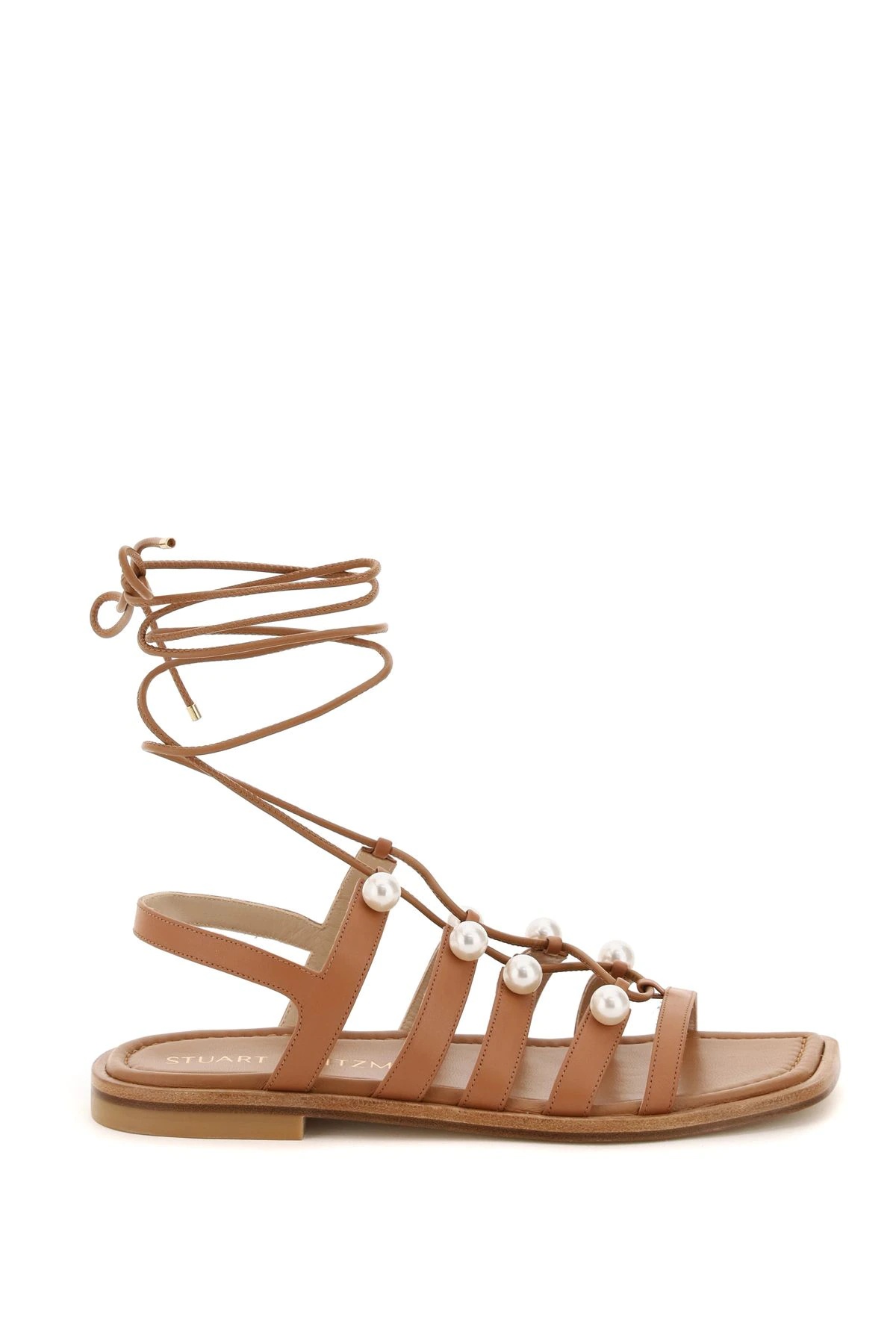 GOLDIE LACE-UP SANDALS WITH PEARLS - 1