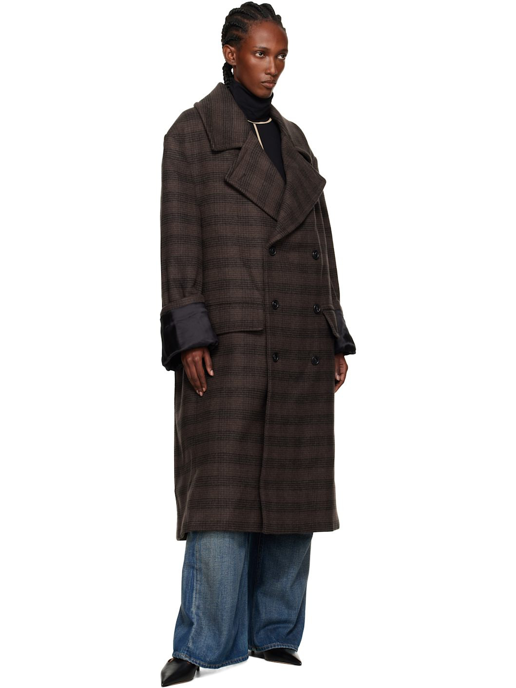 Brown & Black Checked Coat - 4