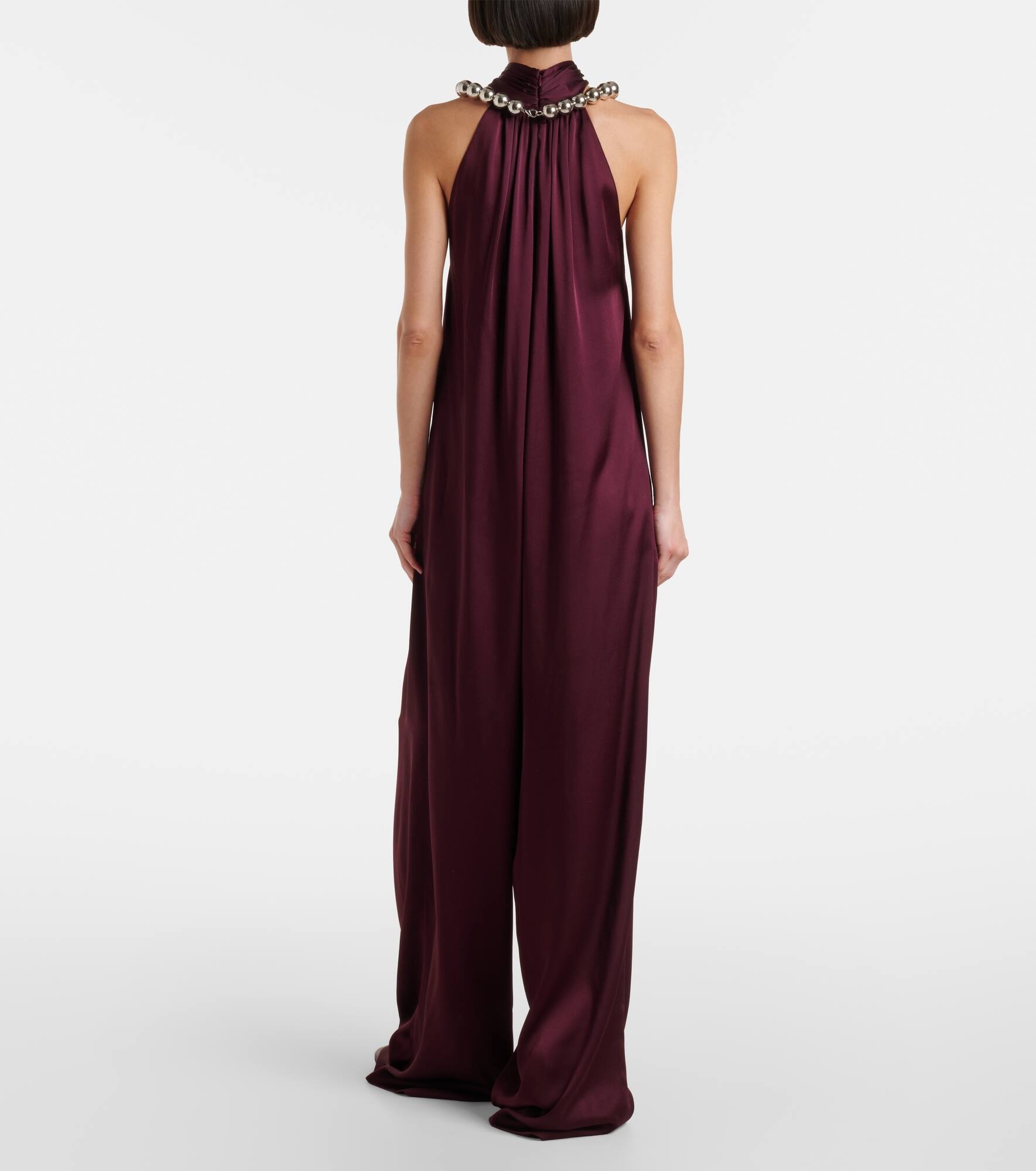 Embellished halterneck satin jumpsuit - 3