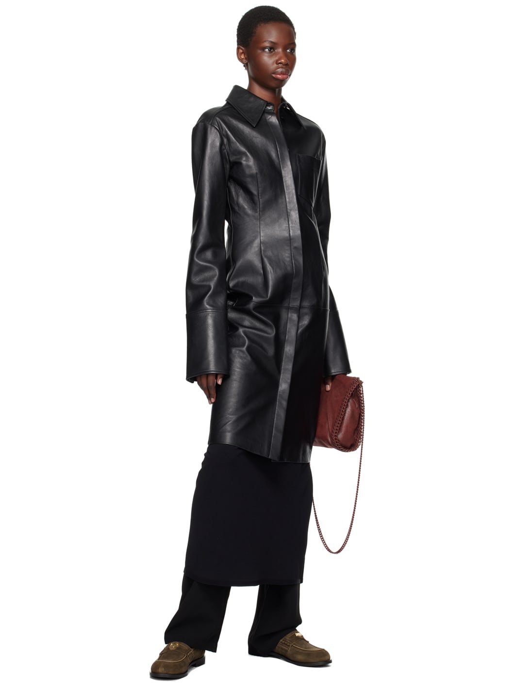Black Oidio Leather Midi Dress - 5