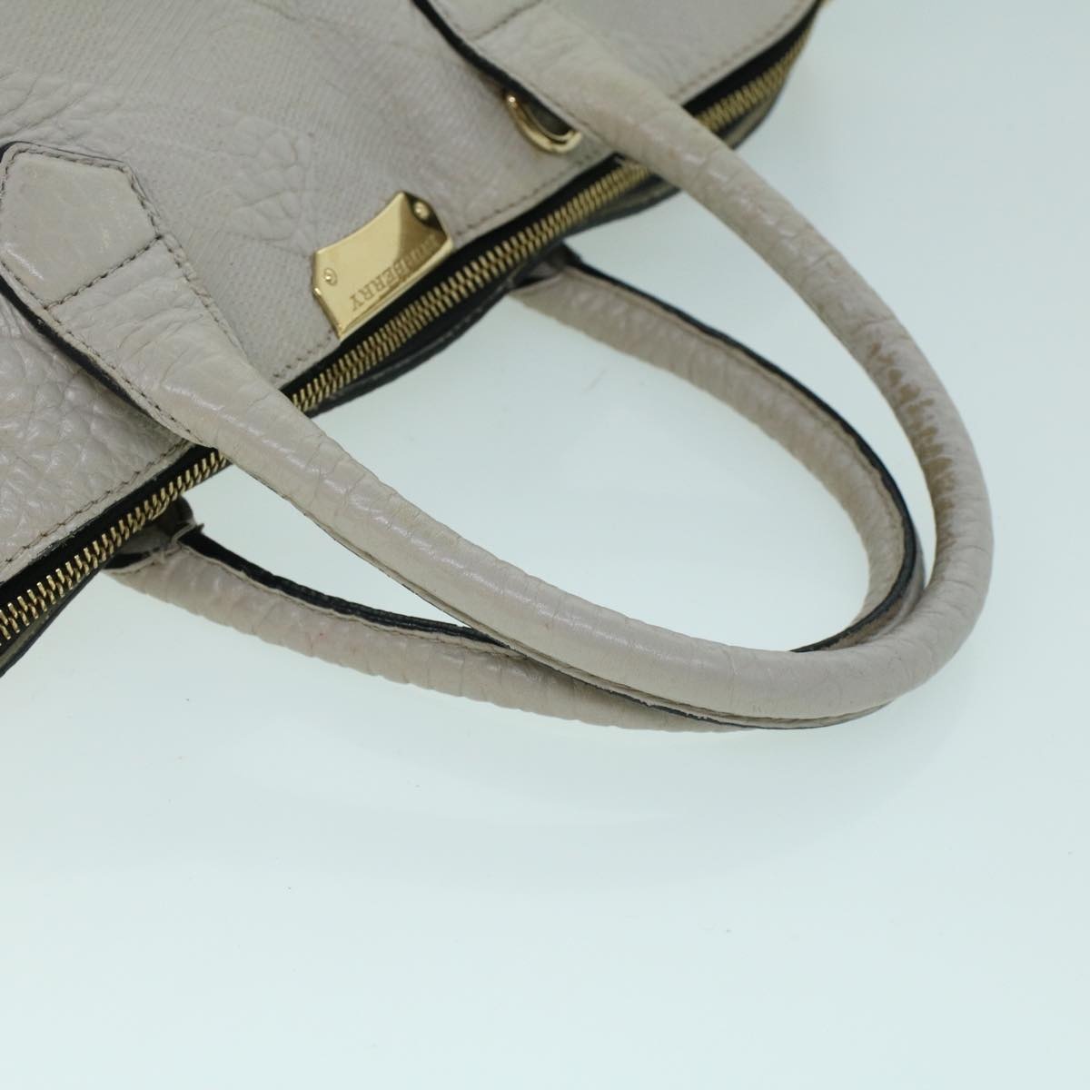 Burberry Tote Bag Leather Gray White - 7