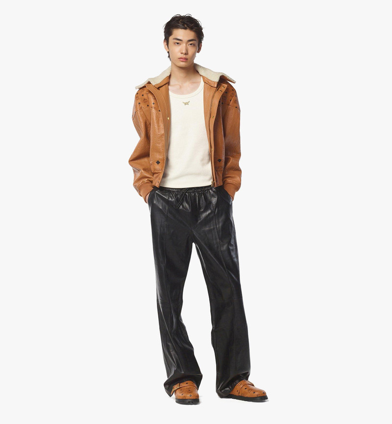 MCM Shearling Bomber Jacket in Visetos Leather Mix outlook