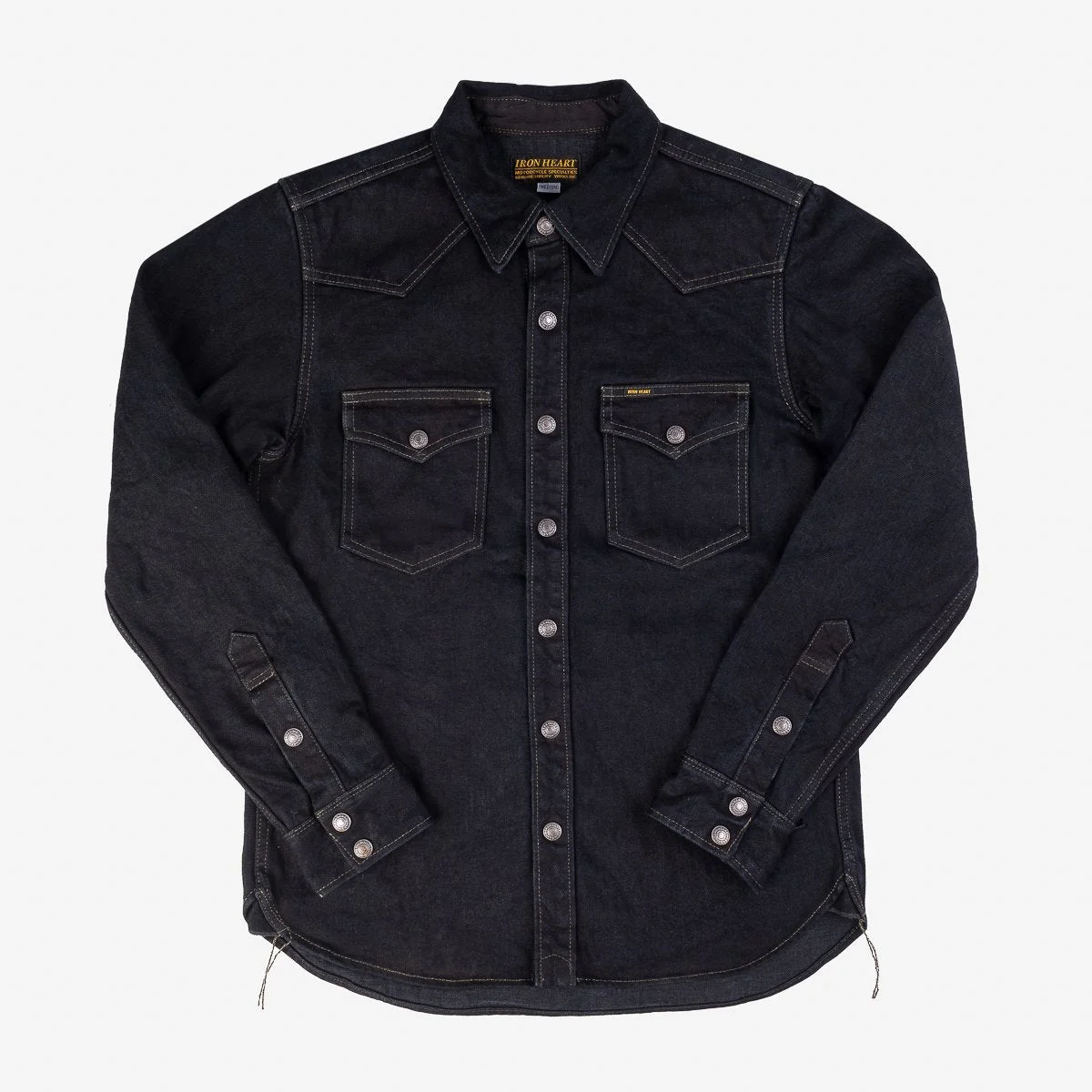 IHSH-293-OD 18oz Vintage Selvedge Denim CPO Shirt Indigo Overdyed Black - 1