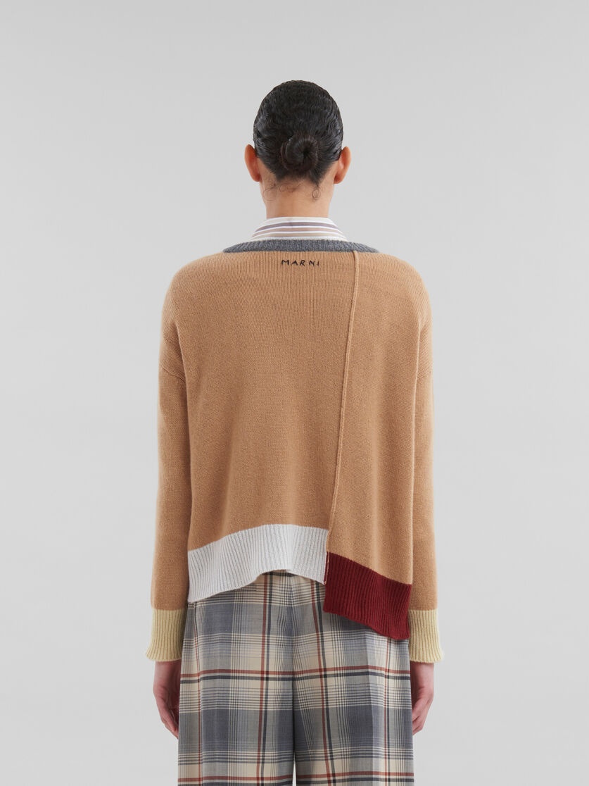 BROWN COLOUR-BLOCK CASHMERE JUMPER - 3