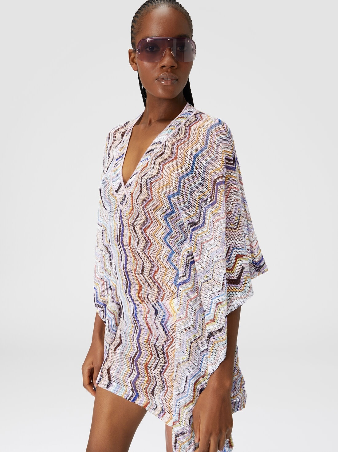 Short cover up kaftan in zigzag crochet with lurex - 4
