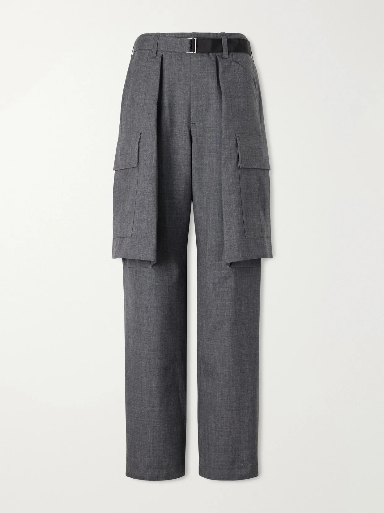 Pleated Belted Twill Wide-leg Pants - 1