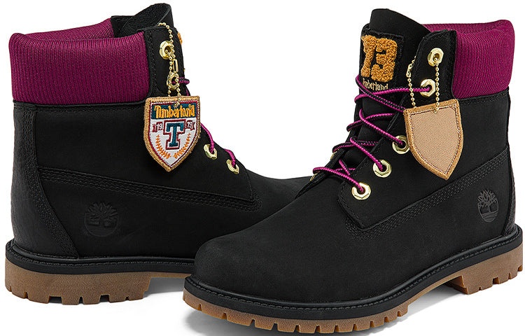 (WMNS) Timberland Heritage 6 Inch Waterproof Boots 'Black Nubuck with Pink' A44KXW - 5