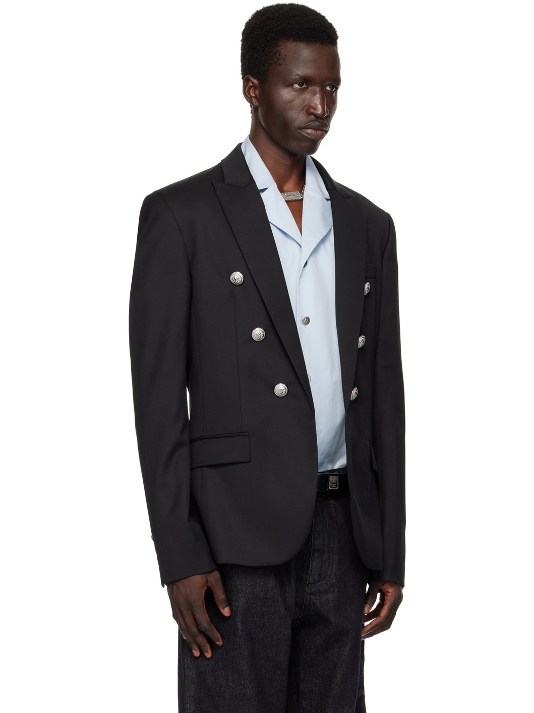 Black Peaked Lapel Blazer - 2
