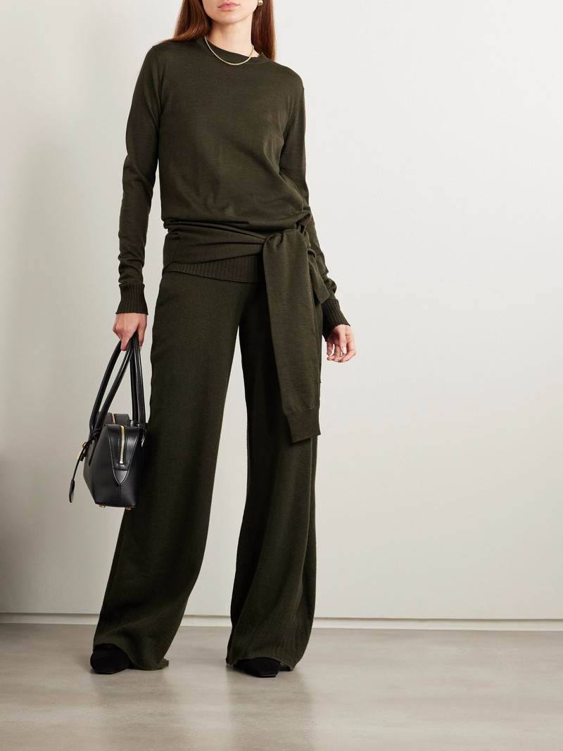 Stella McCartney Tie-front layered wool sweater Army green outlook