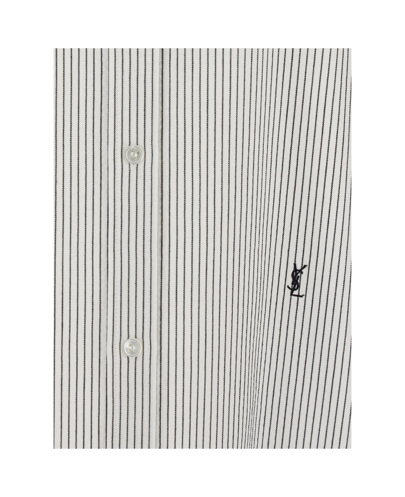Grey Shirt With Cassandre Embroidery And All-over Striped Motif In Cotton Woman - 3