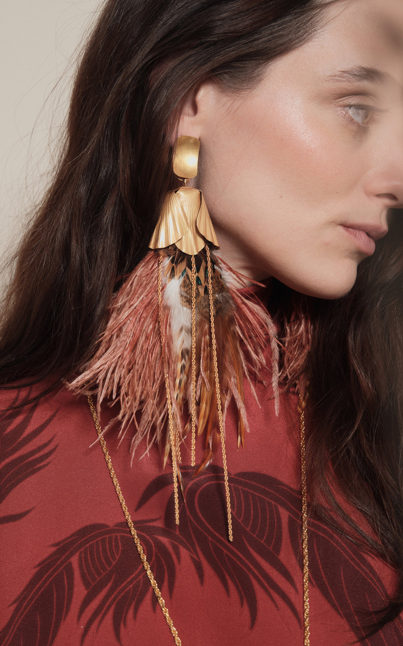 Johanna Ortiz Luminous Fortune Feather Earrings multi outlook