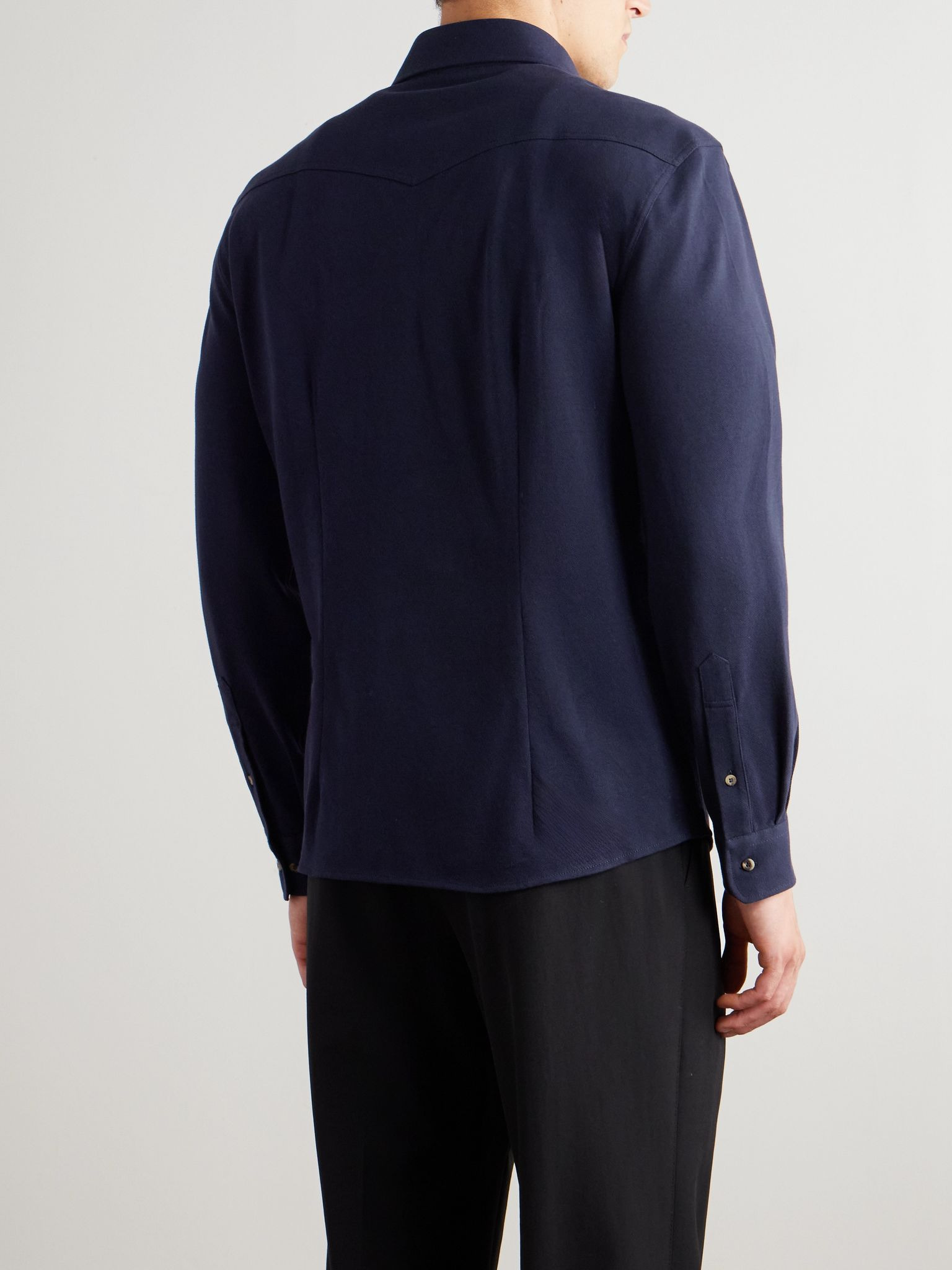 Slim-Fit Cotton-Piqué Western Shirt Blue - 4