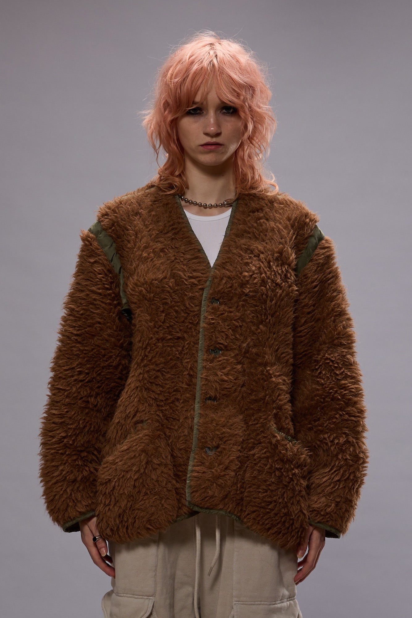 TAPED LINER CARDIGAN - BROWN - 2