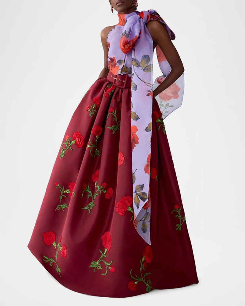 Carnation Embroidered Silk Organza Ball Skirt 4