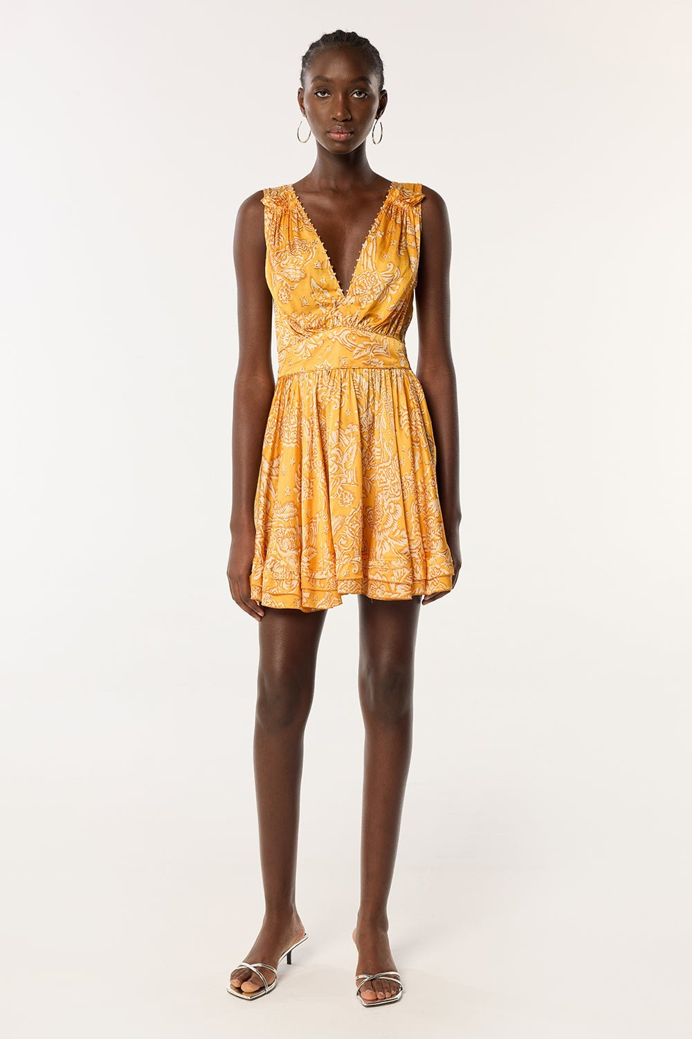 Mini Dress Bessie - Yellow Oriental Foulard - 2
