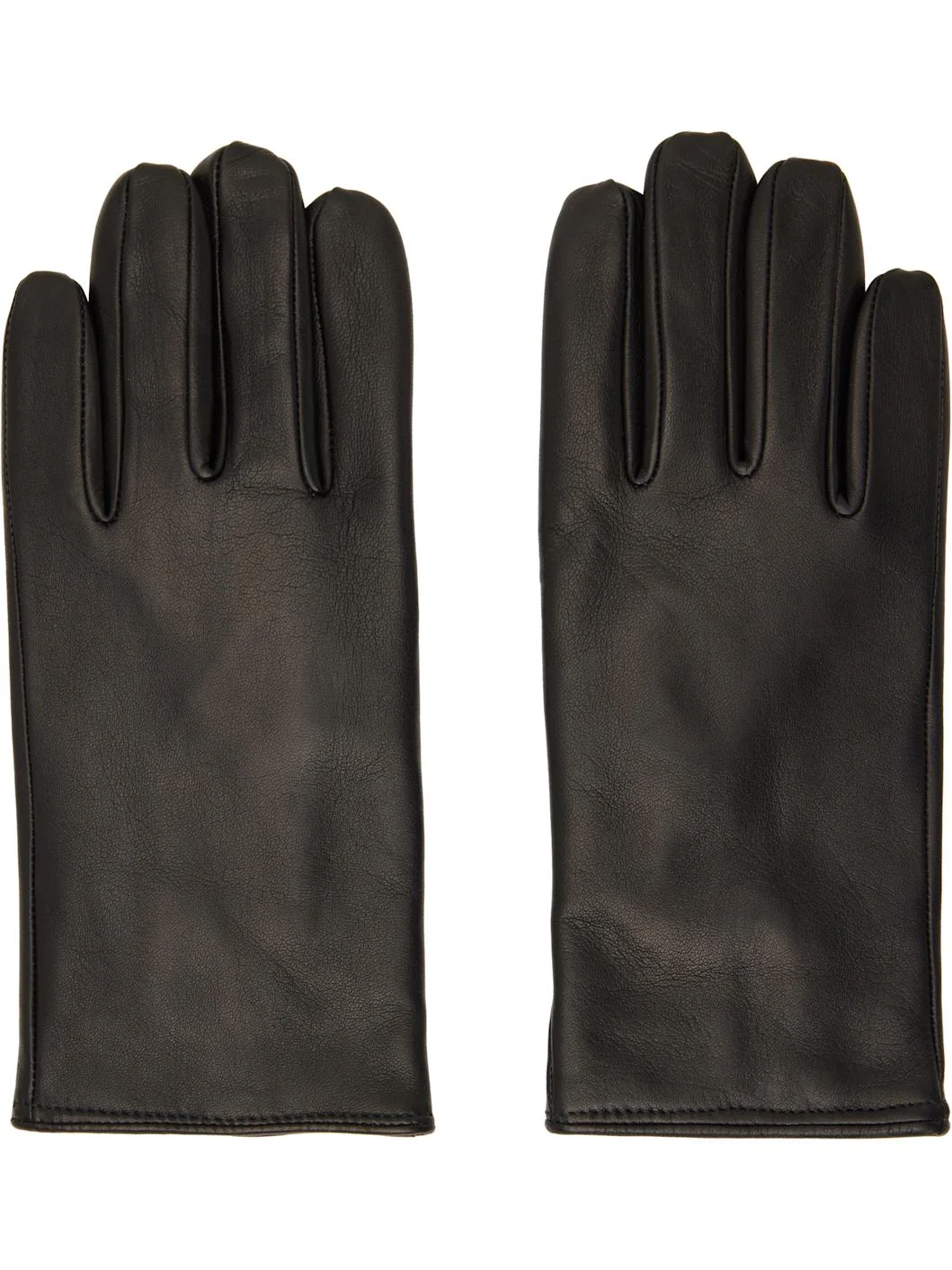 Black Cashmere Lined Leather Gloves - 1
